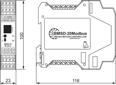 Габаритные и присоединительные размеры BMSD-20Modbus с интерфейсом RS-485