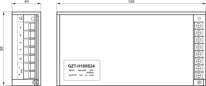 Габаритные размеры источника питания постоянного тока серии GZT‑H100S12