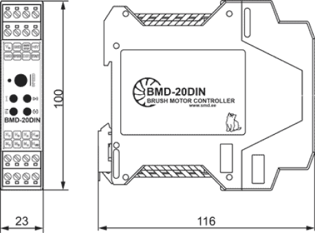 Габаритные и присоединительные размеры BMD‑20DIN ver.2